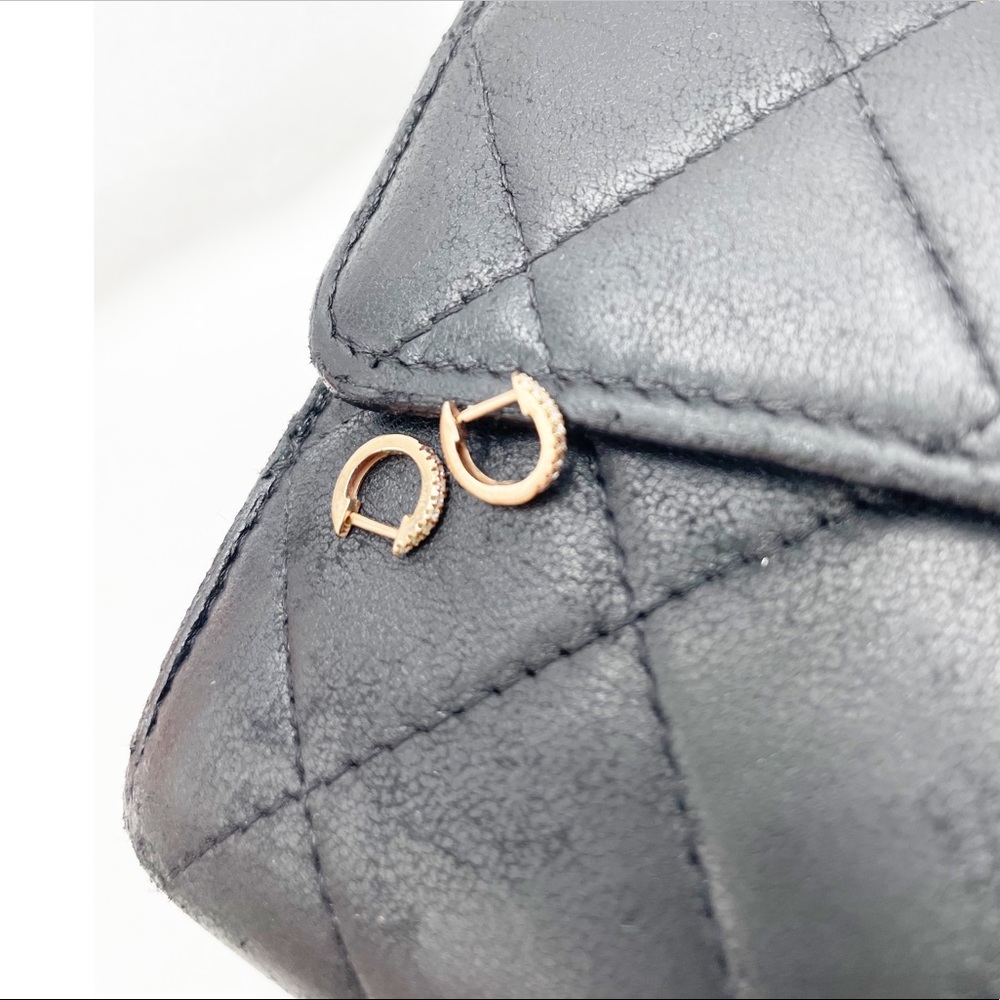 Real Diamond 14k Rose Gold Huggie Cuff Earring - Picture 6 of 12